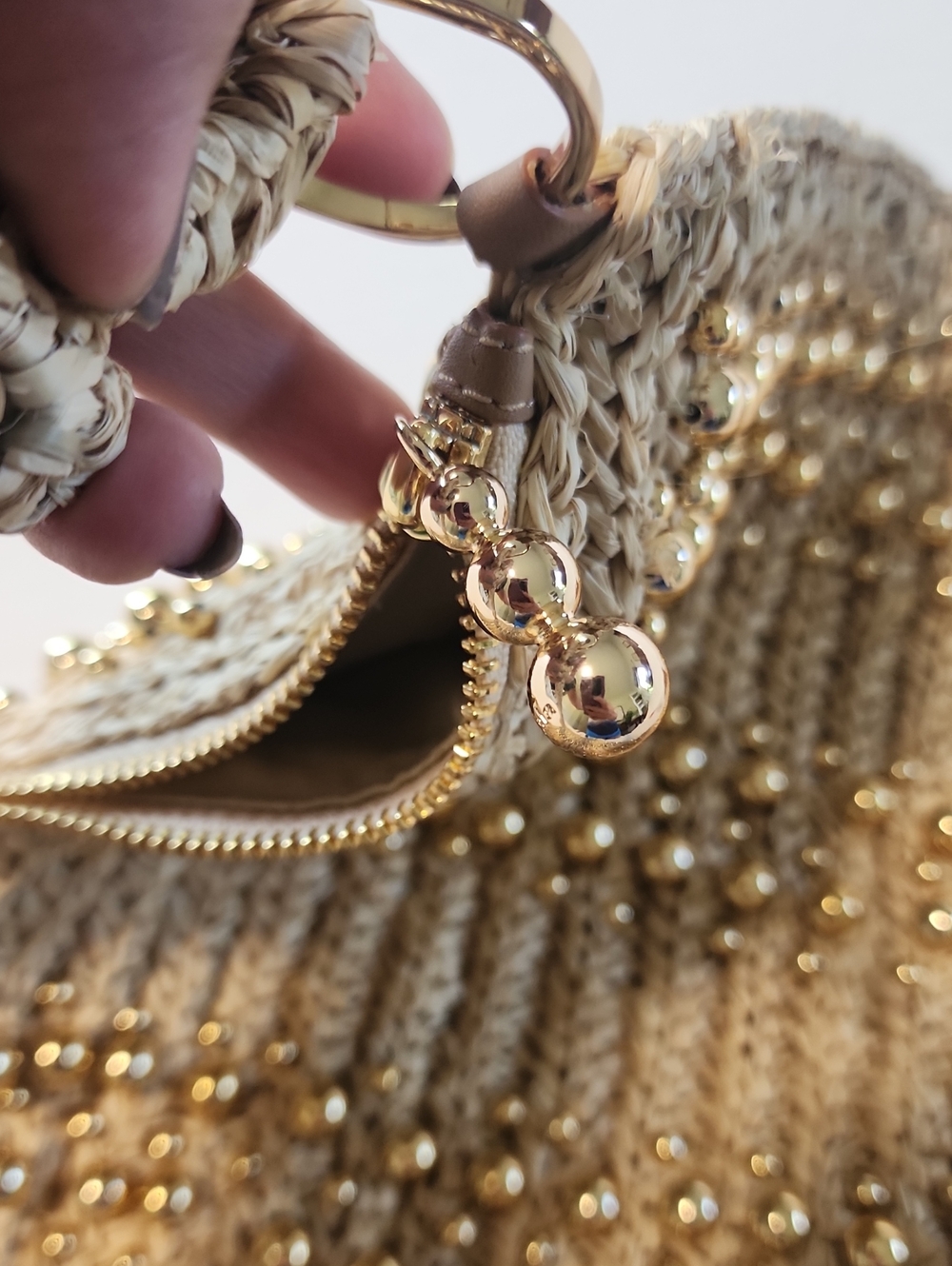 Cult Gaia Raffia Gold Beaded Woven Shoulder Bag - Picture 17 of 17